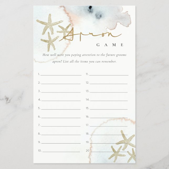 Flyer Gold Starfish Apron Memory Bridal Shower Game (Frente)