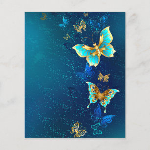 Flyer Golden Butterflies on a Blue Background