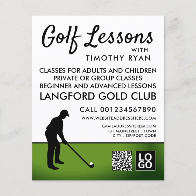 Flyer Golf Player Silhouette, GoIf Lesson Advertising (Frente)