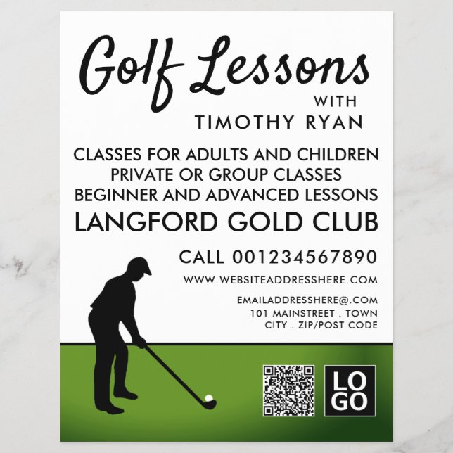 Flyer Golf Player Silhouette, GoIf Lesson Advertising (Frente)