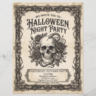 Flyer Gótico Crânio Cobra Noite de Halloween Festa Vinta