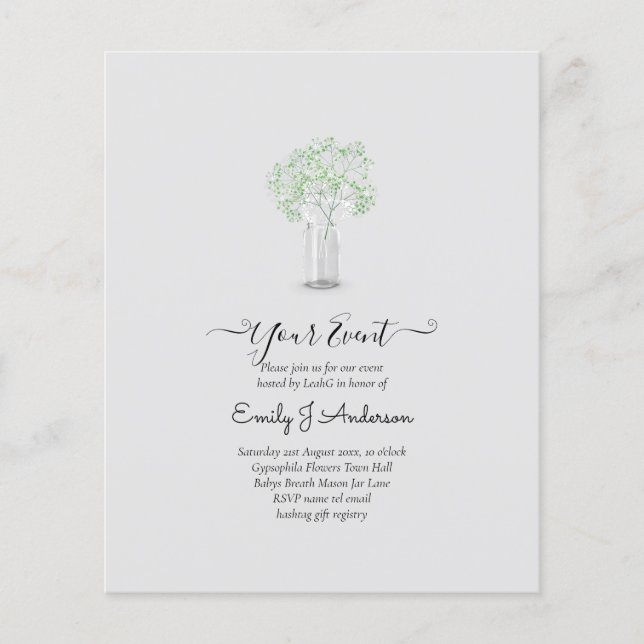 Flyer GPE Gypsophila Mason Jar moderno casamento mínimo (Frente)