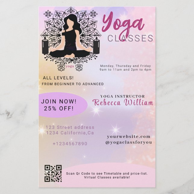 Flyer Gradiente Rosa Moderno Estúdio de Aula de Yoga Ins (Frente)