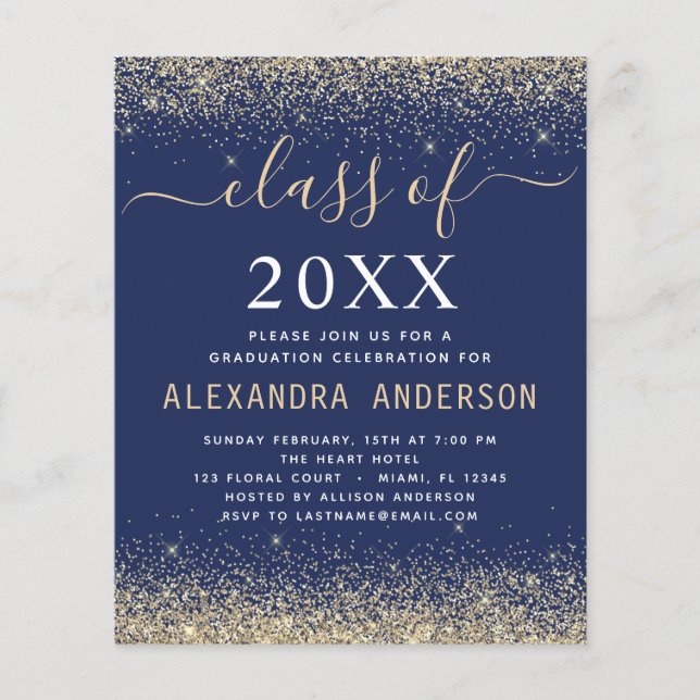 Flyer Graduação de Orçamento Marinho Dourado Azul Classe (Frente)