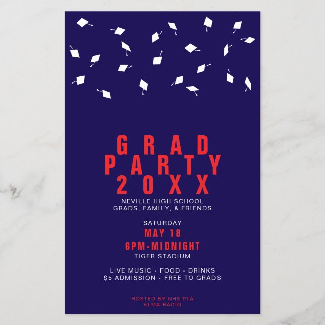 Flyer Graduation Cap Toss Red & Navy Grad Party (Frente)