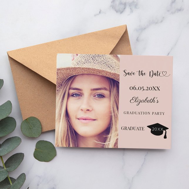 Flyer Graduation Party blush pink neutral Save the Date (Criador carregado)