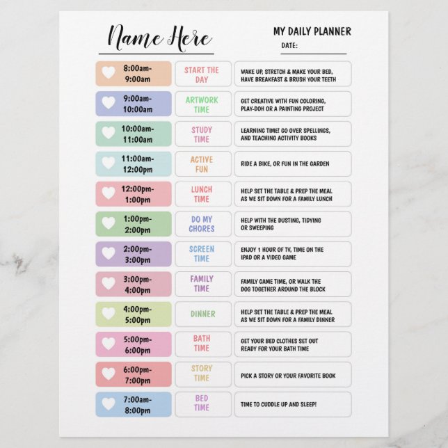 Flyer Gráfico de Planejador Diário Infantil Estrela na P (Frente)