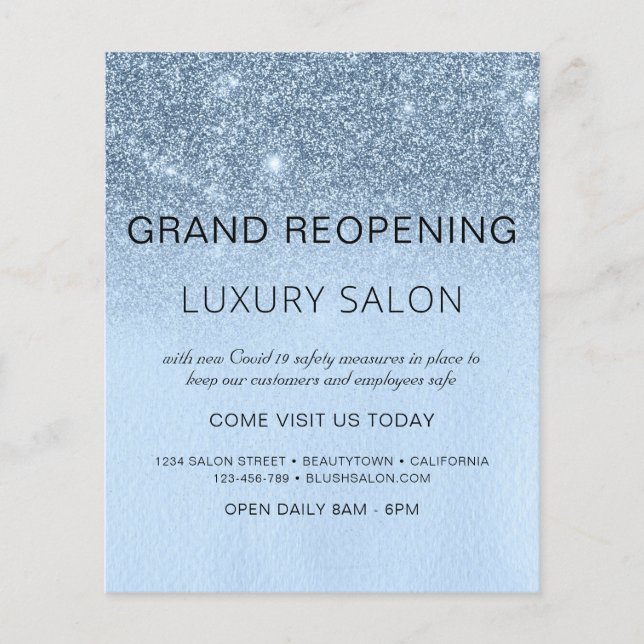 Flyer Grand Reopening Blue Sparkle Glitter Salon (Frente)