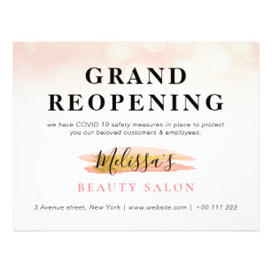 Flyer GRAND REOPENING   trendy gold pink beauty salon