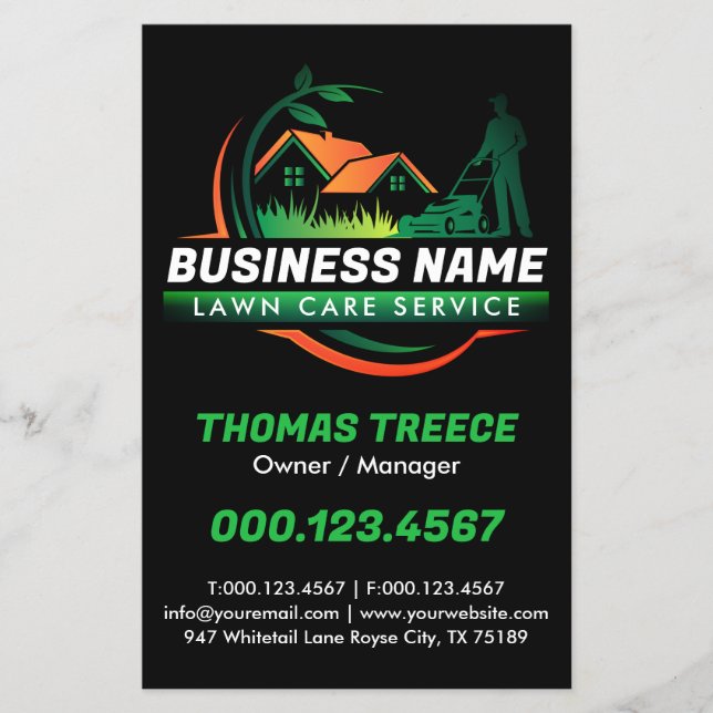 Flyer Green Orange Modern Lawn Care Landscaping Service (Frente)