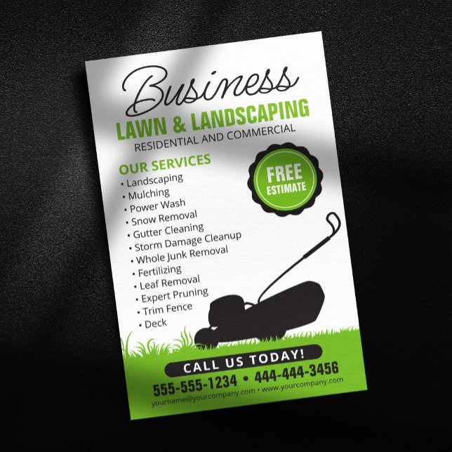 Flyer Green White Lawn Landscaping Service Lawncare Mow (Criador carregado)