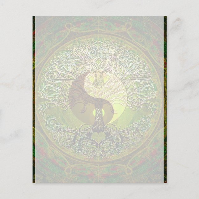 Flyer Green Yin Yang Mandala com Árvore da Vida (Frente)