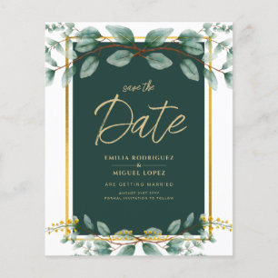 Flyer Greenery Salve a Data Emerald Green Dourado