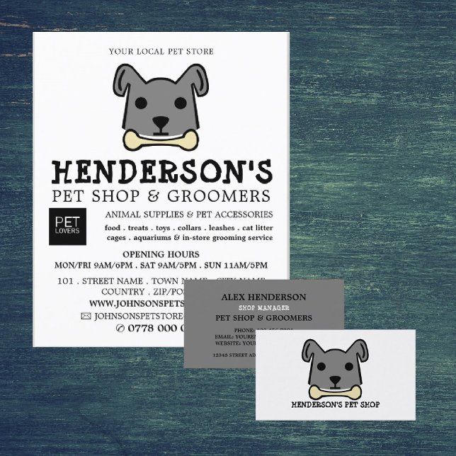Flyer Grey Dog with Bone, Pet Store & Groomers (Criador carregado)