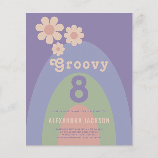 Flyer Groovy 8 Retro 8º Orçamento de Festa de aniversári (Frente)