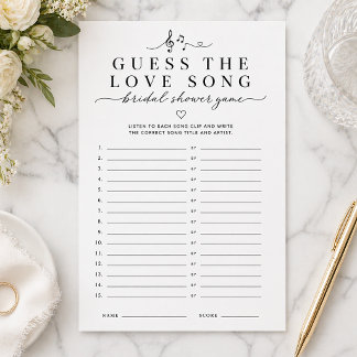 Flyer Guess the Love Song Bridal Shower Game Card