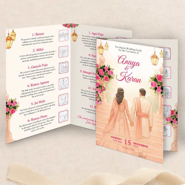 Flyer Guia do Programa de Casamento Indiano Hindu Ceremo (Elegant Indian Wedding Program Hindu Ceremony Guid Flyer)