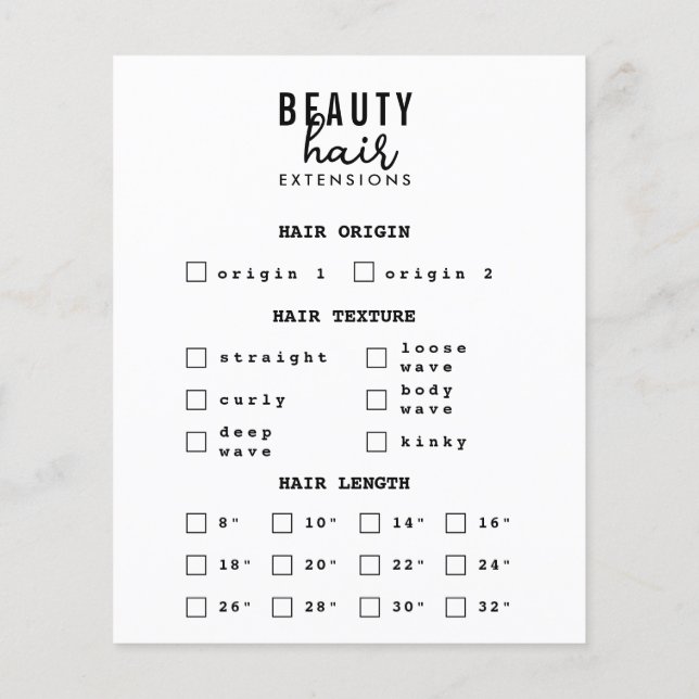Flyer Hair Extensions  Wig Order Form Hair Branding  (Verso)