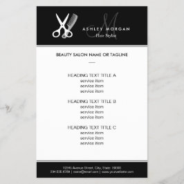 Flyer Hair Salon Hairstylist Simples Monograma Branco Pr
