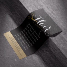 Flyer Hair Salon Hairstylist Tesoura Dourada Preta Moder