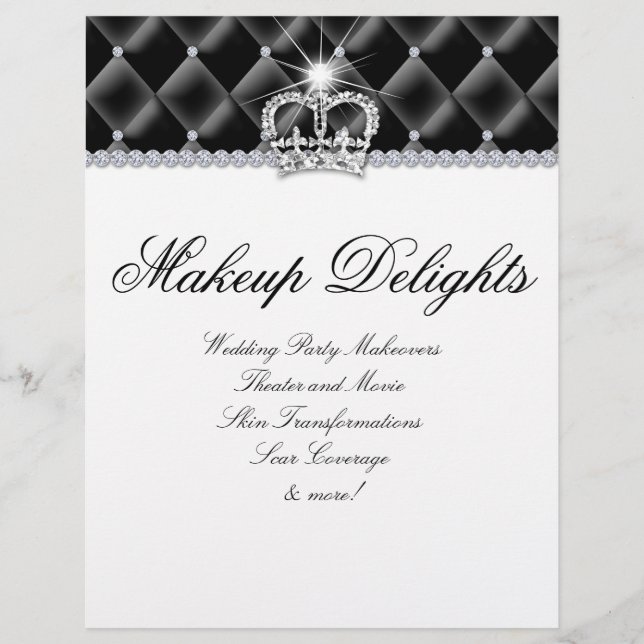 Flyer Hair Salon Satin Diamantes Pretos Branco (Frente)