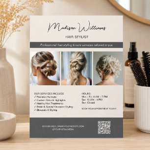 Flyer Hair Stylist Hairdresser Salon 3 Fotografias QR Fl