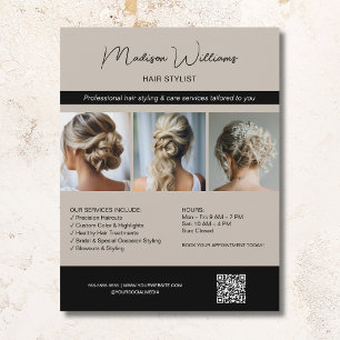 Flyer Hair Stylist Hairdresser Salon 3 Fotos QR Beige