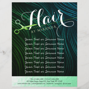 Flyer Hairstylist Hairdresser Beauty Green Gold Scissors