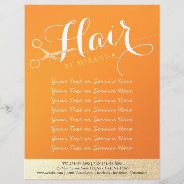 Flyer Hairstylist Makeup Salon Chic Orange Tesoura Doura (Frente)