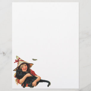 Flyer Halloween Vintage, Bruxa Menina com Gato Preto