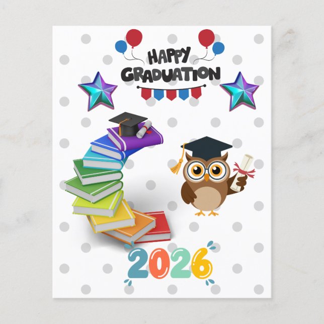 Flyer Happy Graduation 2026 - Cute Owl & Books  (Frente)