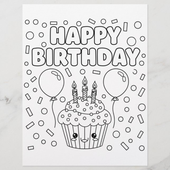Flyer HappyBirthday  Coloring Page | Kids Party Activity (Frente)