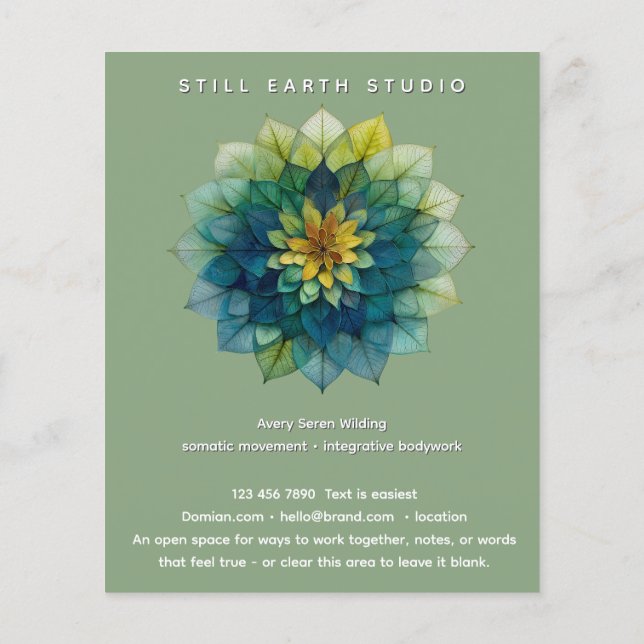 Flyer Harmonia Verde | Mandala de Folhas (Verso)
