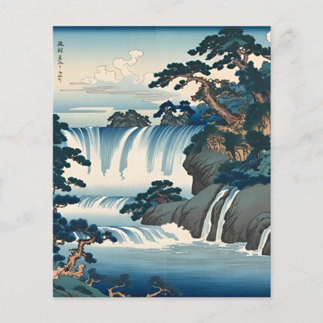 Flyer Hokusai Ukiyo-e Japan Waterfall Blue (Frente)