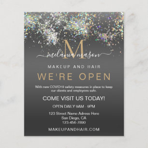 Flyer Holográfico Glitter Somos Salão Negro Elegante Abe