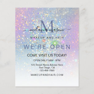 Flyer Holographic Glam Glitter Elegante Estamos Abertos 