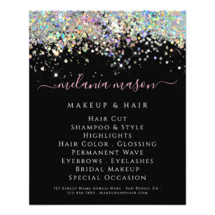 Flyer Holographic Glitter Beauty Salon Black Elegant