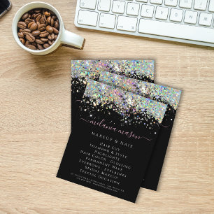 Flyer Holographic Glitter Beauty Salon Black Elegant