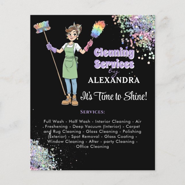 Flyer House Keeping Maid House Cleaning Service Glitter (Frente)