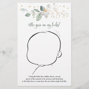 Flyer How Our Baby Might Look Greenery Baby Shower Game