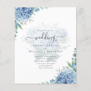 Flyer Hydrangea Azul Moderno Convite para Casamento Flor
