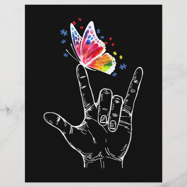 Flyer I Love You Hand Sign Language Butterfly Autism (Frente)
