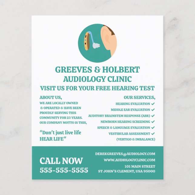 Flyer Ícone de Audiologia, Audiologista, Clínica Audioló (Frente)