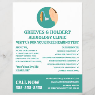 Flyer Ícone de Audiologia, Audiologista, Clínica Audioló