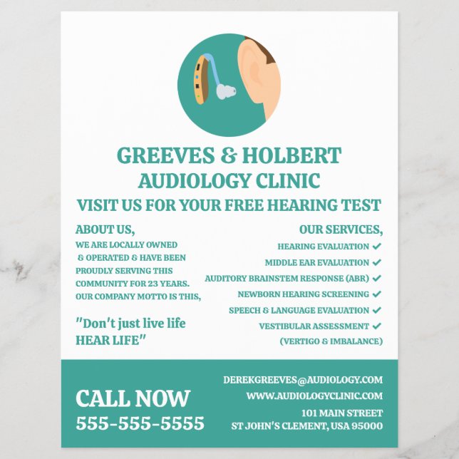Flyer Ícone de Audiologia, Audiologista, Clínica Audioló (Frente)