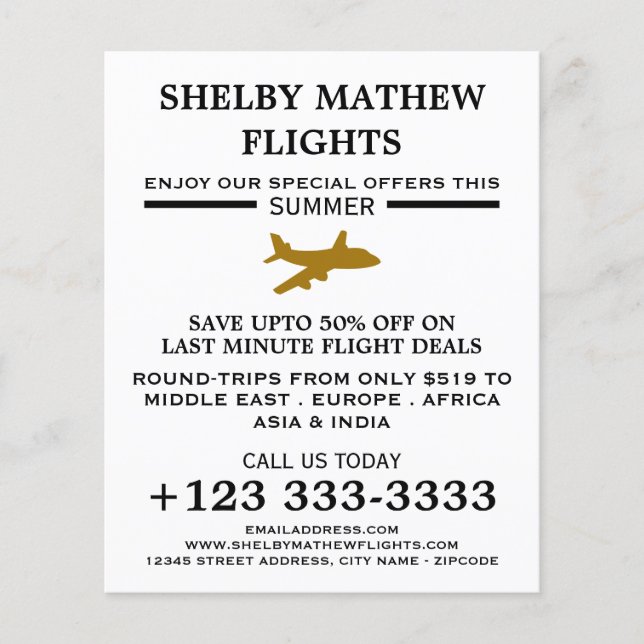 Flyer Ícone de avião Dourado, Avião publicitário (Frente)