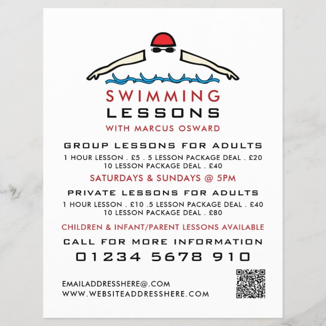Flyer Ícone de Nadação Rápida, Anúncio de Lição de Nadaç (Frente)