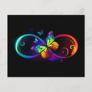 Flyer Infinidade vibrante com borboleta arco-íris em pr