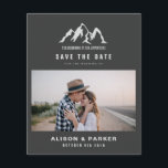 Flyer início do orçamento de nossa aventura salve a data<br><div class="desc">design de casamento elegante e orçamentário,  com fontes de tendências e ilustração de montanha,  a aventura está começando!</div>