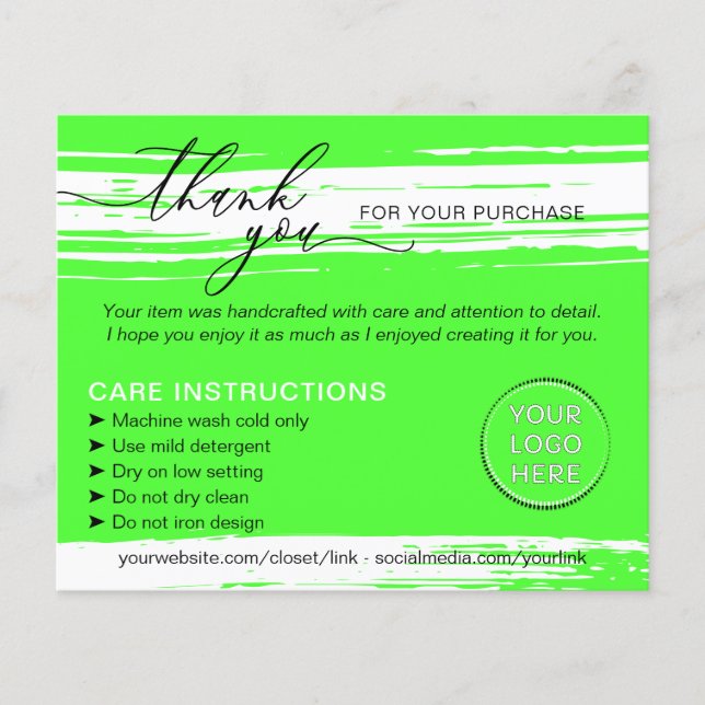 Flyer Instruções de Cuidado Dicas de Lavagem Neon Obriga (Frente)